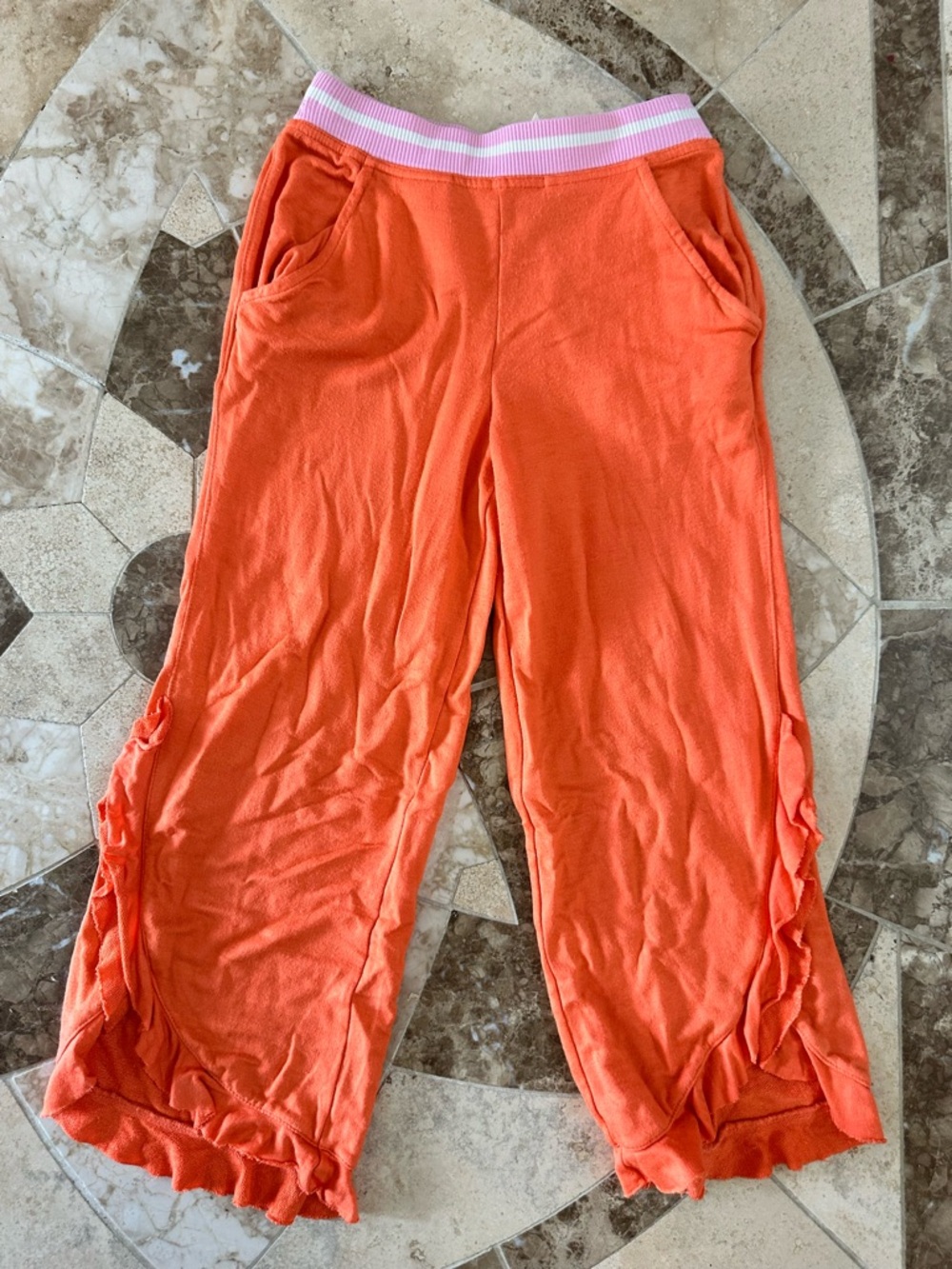 Matilda Jane Orange Ruffle Hem Joggers with Pink-Striped Waist